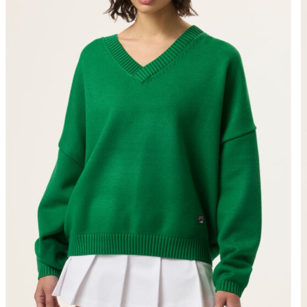 Fila Green Crew Neck Sweater Chunky Knit
